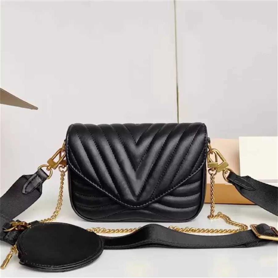 

NEW WAVE MULTI-POCHETTE Women Designer Crossbody Bag Fashion Woman Cross Body Bags Quilted Twin Sets Mini Handbag Chain Round Coin222z, Black