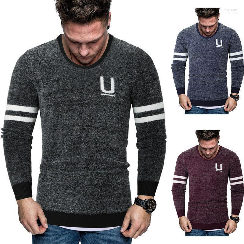 

Men's Sweaters 2022 Men Cotton Casual Sweater O-neck Patchwork Pullover Print Letter Long Sleeve Clothing Slim Fit Dropshopping1 Mari22, Navy blue