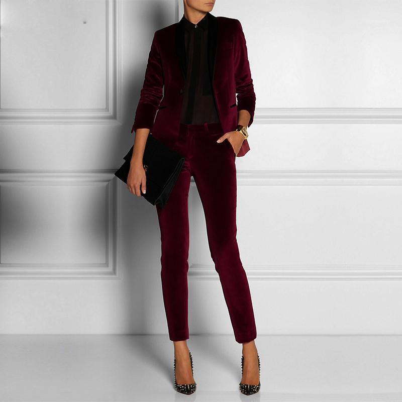 

Customized Velvet Wine Red Lady Women Pant Suits Ladies Business Office Tuxedos Formal Work Wear Blazer 2 Pieces1, Navy blue