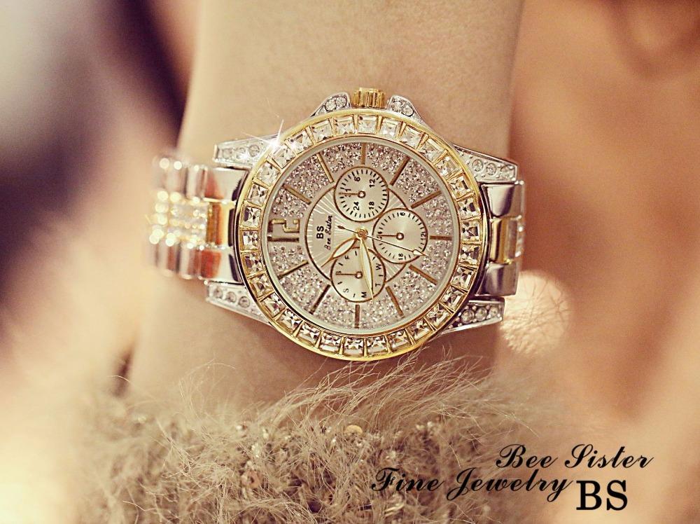 

Wristwatches Fashion Lady BS Brand Square Diamond Watch Women Full Steel Band Silver Bangle Bracelet Drop, Only watch
