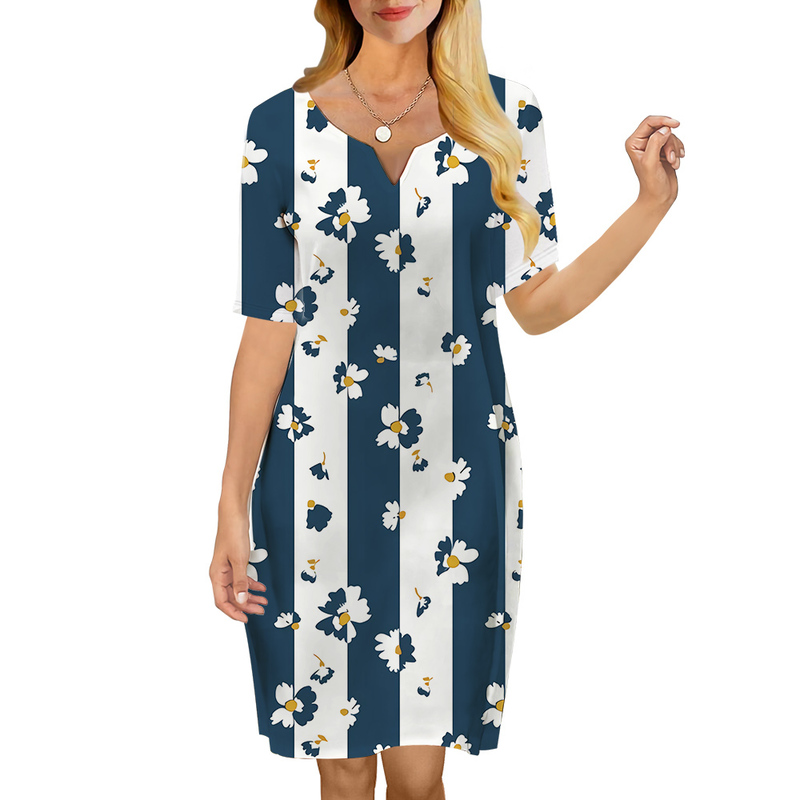 

Women Dress Vertical Stripes 3D Printed VNeck Loose Casual Short Sleeve Shift Dress for Female Dresses Rayon Dress 220616, Short sleeve dress-2