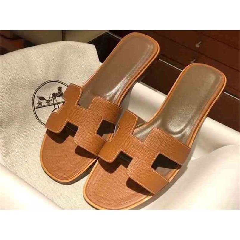 

slippers herme Sliders Herme shoes designer H cool I-shaped women's full manual original C leather EP palmprint flat heel outsole lovers sandals sdsnt, Lemon yellow