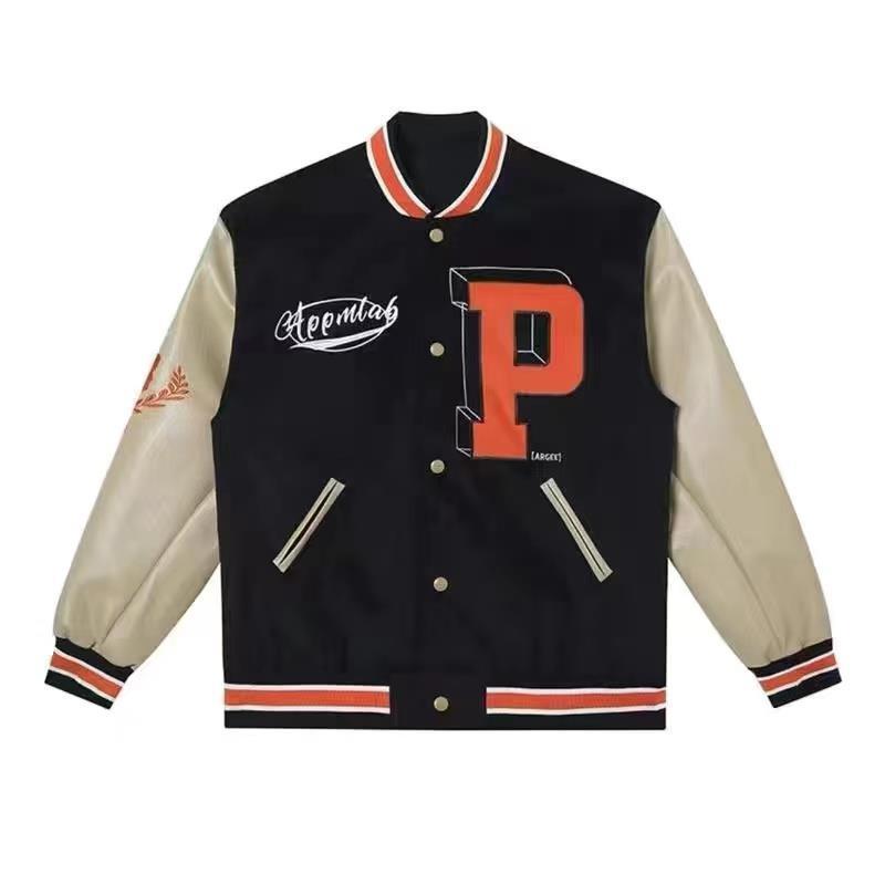 

Men's Jackets Spring Streetwear Varsity Jacket Men Letter Embroidery Vintage Bomber Jacke Couple Hip Hop Fashion Loose Baseball Coats Outwea, Black