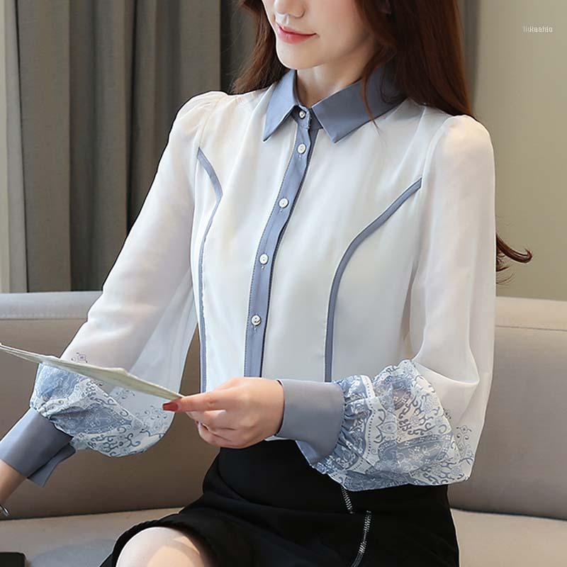 

Women' Blouses & Shirts 2022 Autumn Long Sleeve Chiffon Blouse Women Fashion Bottom Printed Shirt Womens Clothing Tops A053, Gray