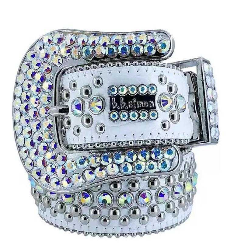 

Fashion Designer Belts Women High Quality Mens Bb Simon Rhinestone Belt With Bling Rhinestones Width 4.0CM Waistband289d, White