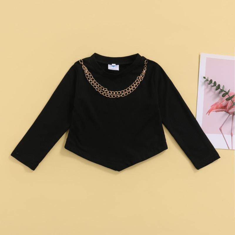 

T-shirts Autumn Girls T Shirts Fashion T-shirt Toddler Baby Girl Long Sleeve Solid Shirt Kids O-neck Clothes And NecklaceT-shirts, Black