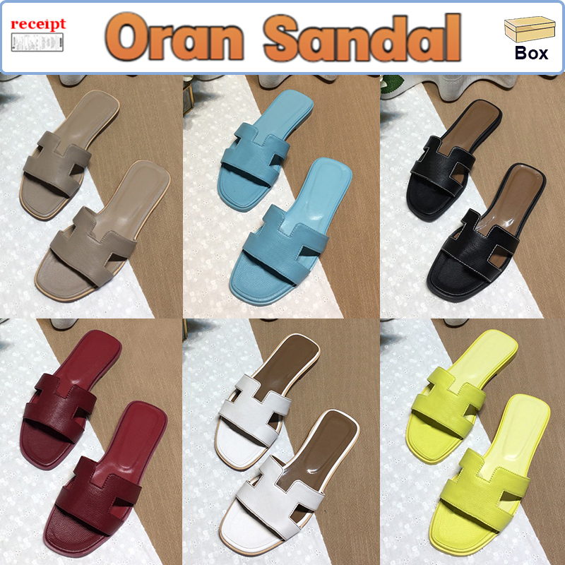 

With Box Oran Sandal Men Women Slippers Patent Leather Lychee Skin Khaki Turquoise Royal Lime Dark Grey Designer Slides Beach Slide US 5-12, Double shoe box