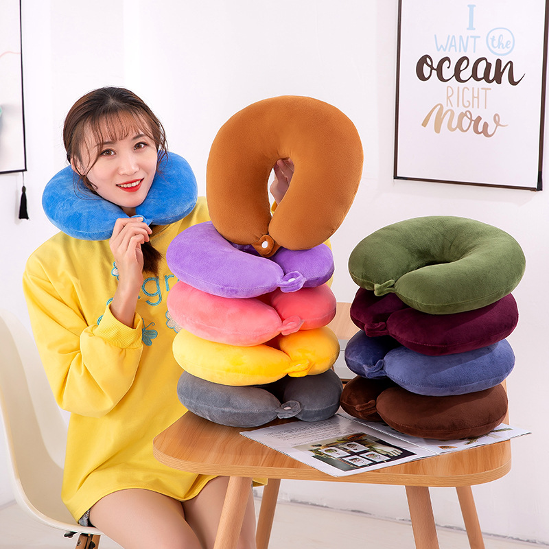 

U-shaped Travel Pillow Plush Pillowcase for Outdoor Travel Aircraft Soft Pillows Cushion To Protect Neck and Cervical Spine, Multi-color