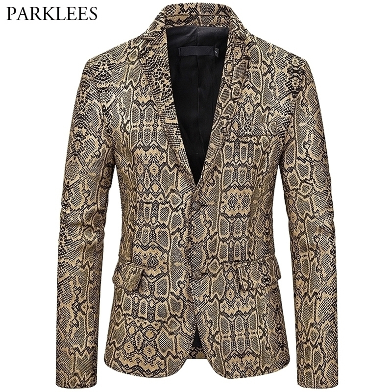 

Sexy Snake Pattern Blazer Men Bronzing Two Button Mens Suit Jacket Nightclub Dj Festival Dance Party Stage Suit Coat Men Blazers 201104, Silver