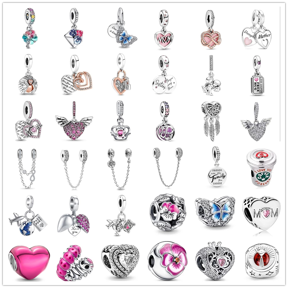 Breloque en argent Sterling 925, amour famille mère, perles adaptées aux bracelets Pandora, accessoires de bijoux à faire soi-même