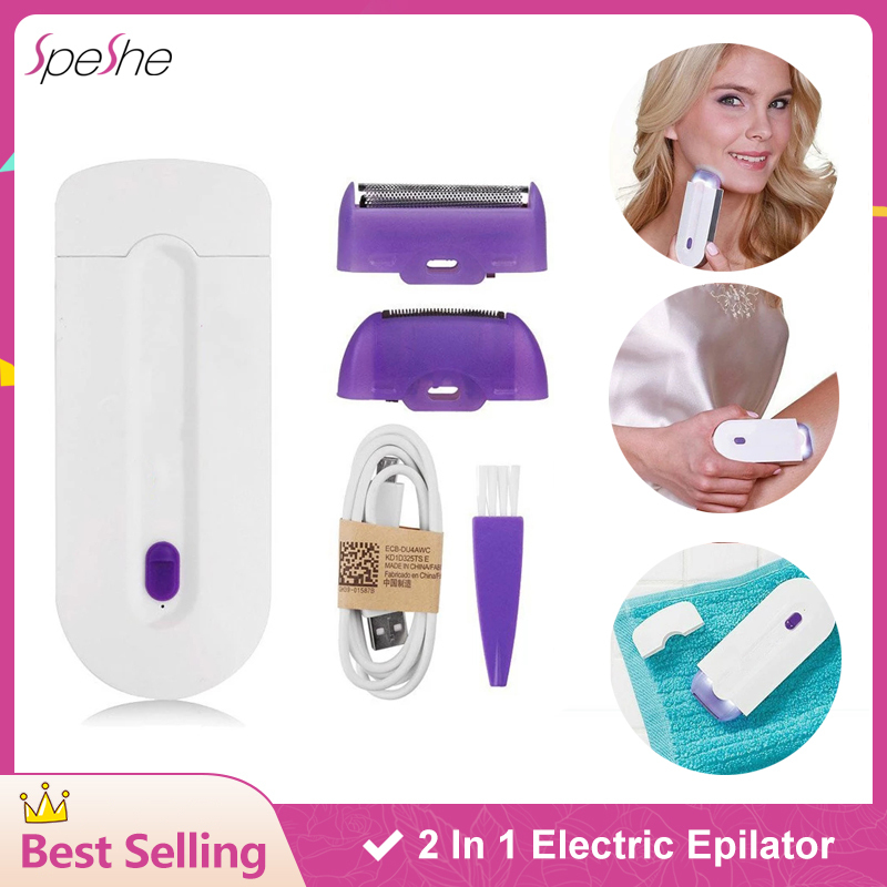 

SPESHE 2 IN 1 Rechargeable Electric Hair Removal Device Portable Lady Epilator Device Painless Sensor Whole Body Depilador 220419