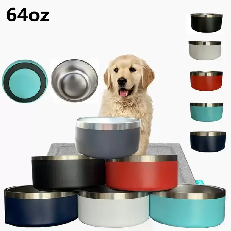 Dog Bowls 32oz 64oz Stainless Steel Tumblers Double Wall Pet Food Bowl Large Capacity 64 oz Pets Supplies Mugs F0427