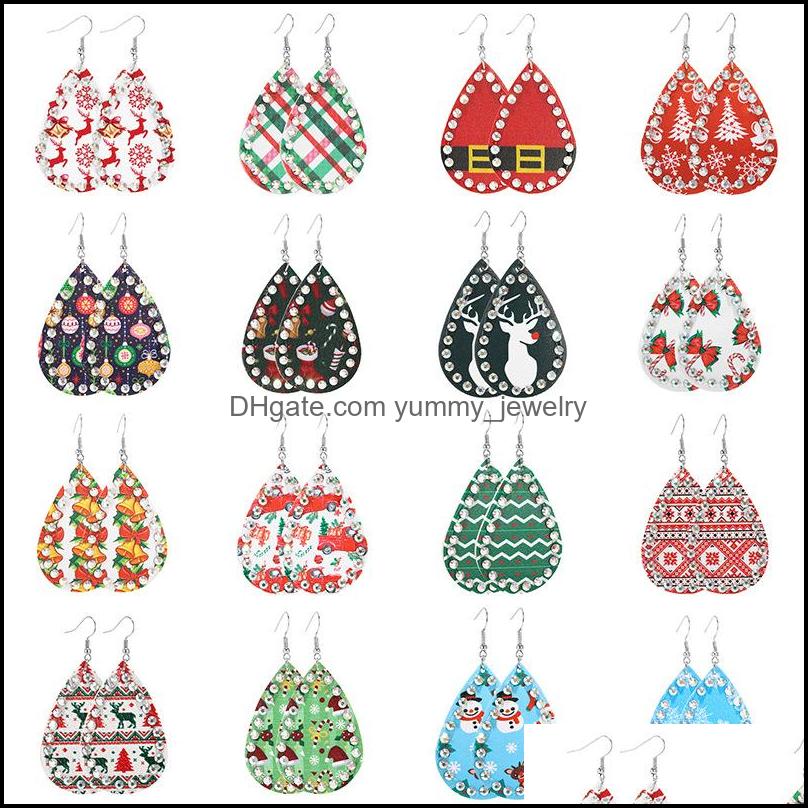 

Dangle Chandelier Earrings Jewelry 2021 New Fashion Snowflake Deer Printed Leather Creative Diamond Waterdrop Girls Womens Christmas Earri