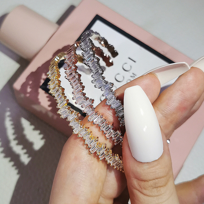 

Cubic Zirconia Bracelet Bangle Trendy Baguette Cuff Bangles for Women Girl Party Wedding Jewelry