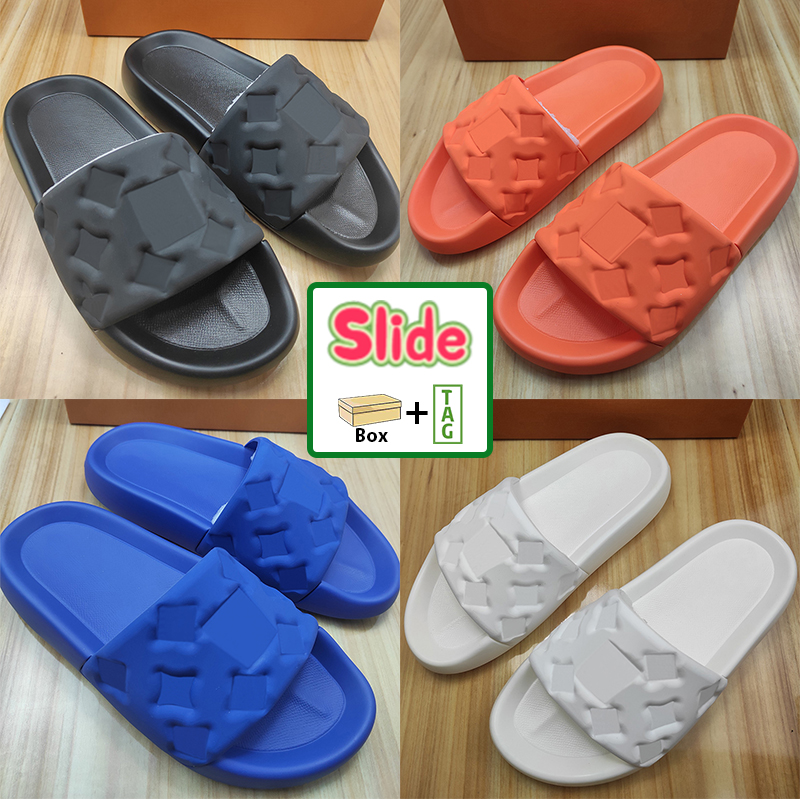 

With Box Slippers Waterfront Embossed Mule Rubber Slide Beach Sandals Men Women White Orange Black Green Olive Summer Shoes Sneakers, Double shoe box