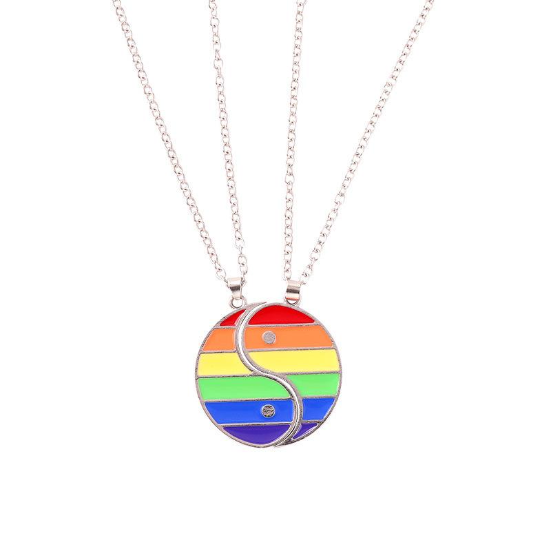 

Pendant Necklaces 2Pcs/Set Rainbow Love Gifts For Friends Lovers Necklace Shape Bagua Puzzle Jewelry GiftsPendant