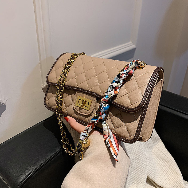 

Wholesale factory ladies leather bag classic Joker solid color leather shoulder bags street trend plaid handbag flip ribbon bow women backpack, Brown-8372