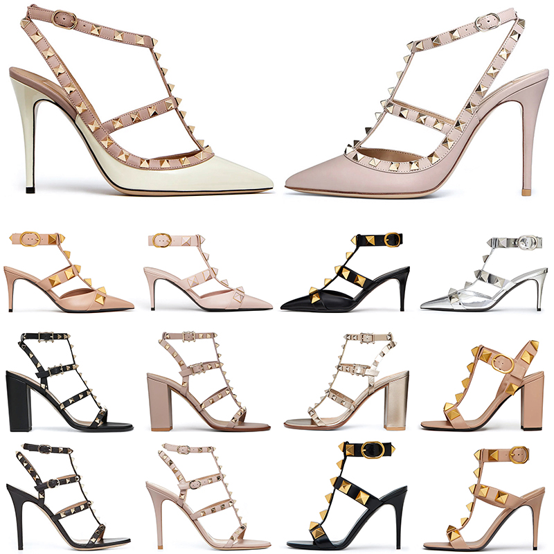 

top quality designer dress shoes women sneakers stud pump high heels Pointed Toes Patent Leather Metallic Gold Black Rose Womens Sandals party wedding sandales, 19