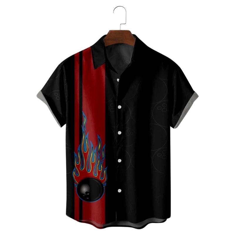 

Men's Casual Shirts Bowling Ball And Flame Vintage Print Shirt Fashion Vacation Hawaiian Beach Style Summer Pocket For MenMen's, 3m37