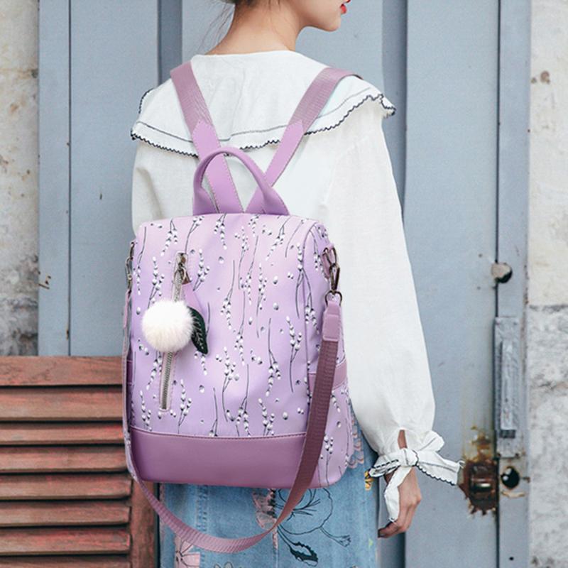 

School Bags Backpack Female Teenage Girls Prints Fashion Women Backpacks Flower Print Ladies Casual Bag, Purple