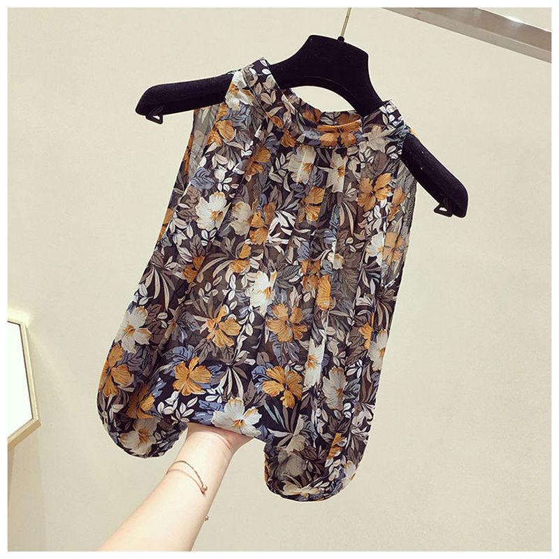 

Women' Blouses & Shirts Women Summer Shirt Korean Casual Floral Print Tops Spring Top Sleeveless Blouse Office Lady Chiffon BlsuasWomen, Bk