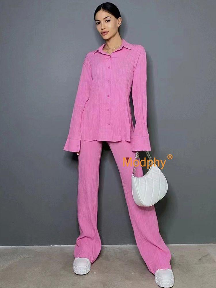 

Women' Two Piece Pants Causal Loose Home Suit Autumn Long Sleeve Blouse With High Wasit Set Women Elegant Pleated 2 Pant SetsWomen, Black