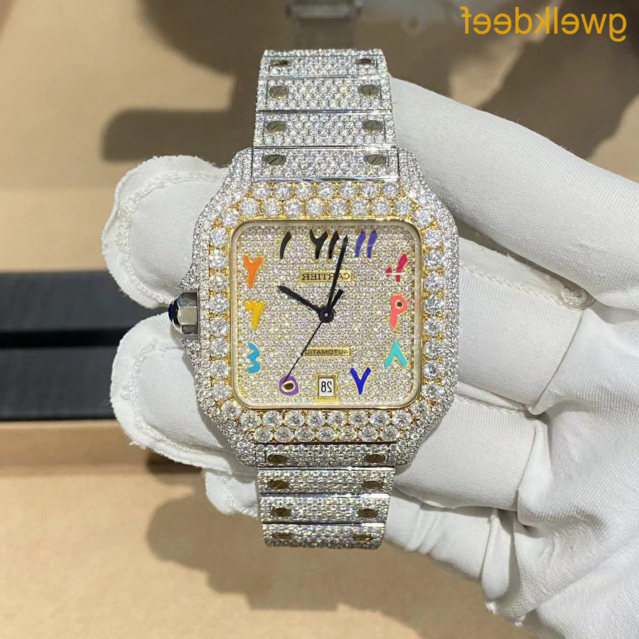 

Tiktok explosion celebrity high-end large dial Wristwatches diamond-studded star three-eye diamond-studdeds waterproof quartz watch XA2L, Moissanite rainbow