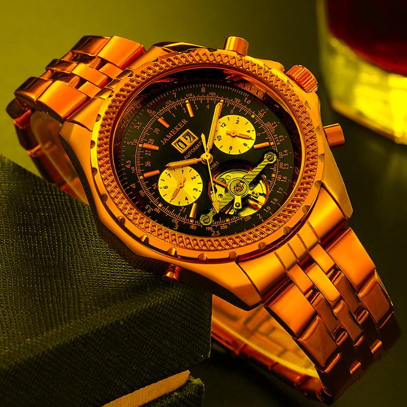 

Wristwatches Men's Watch 2022 Luxury Mechanical Tourbillon Automatic Watches Men Stainless Steel Clock Male Gold Relogio MasculinoWristw, Jm082gm