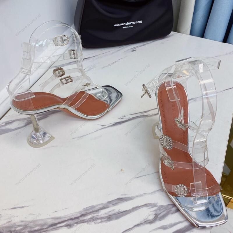 

Luxury Designer Amina Muaddi x AWGE sandals New clear Begum Glass Pvc Crystal Transparent Slingback Sandal Heel Pumps Robyn embellished khaki sandals shoes, Only a shoe box
