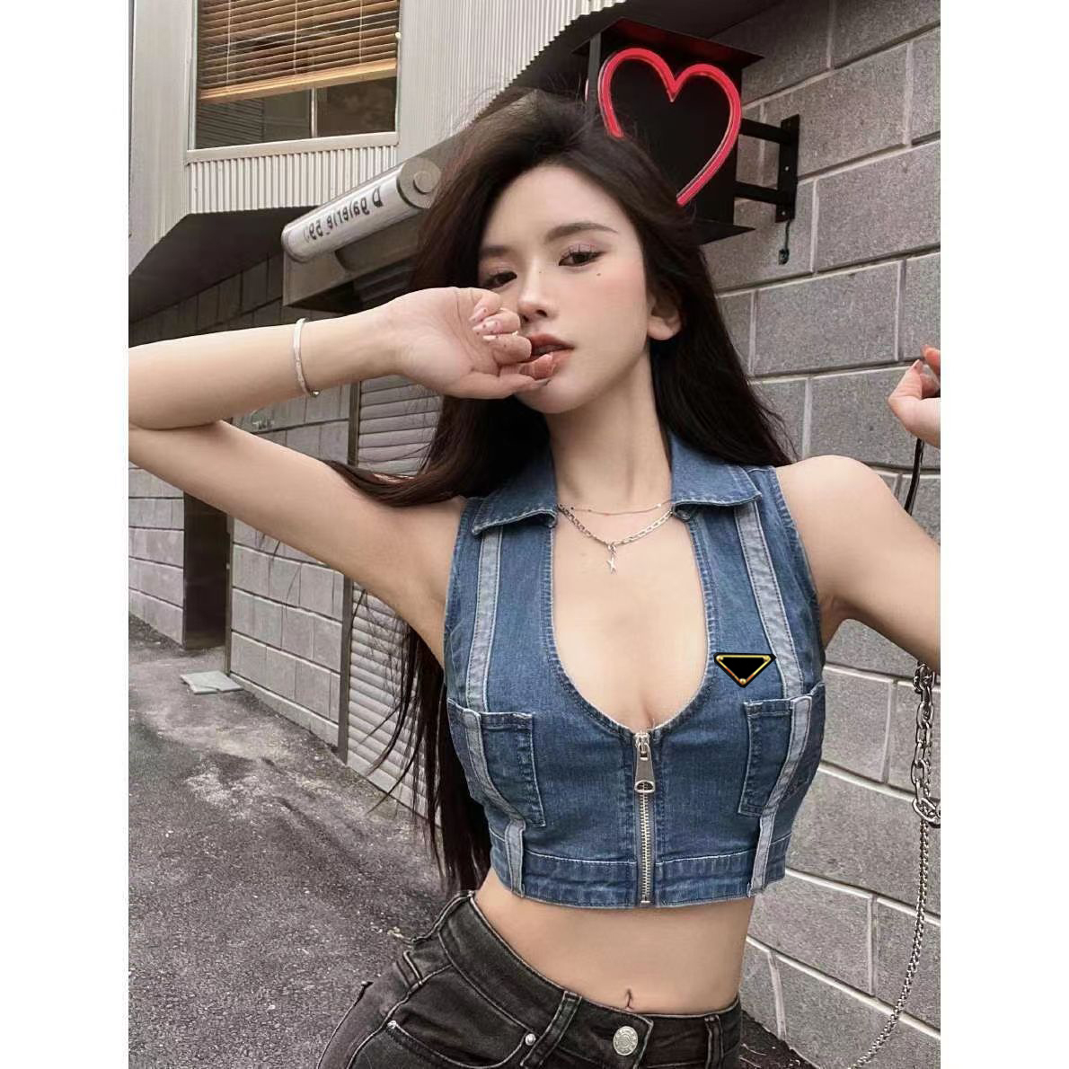 

Woman Vests Jackets Denims Sleeveless Coats Jeans With Zippers Womens Slim Outwears Coat -XL, Blue1