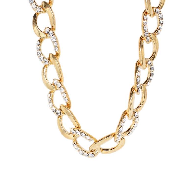 

Chokers Boho 18K Gold Plated Chunky Choker Imitation Pearls Link Pendant Necklace Korean Metal Sweater Chain For Women Men