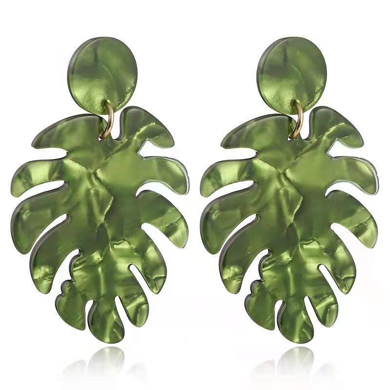 

Hoop & Huggie Explosive European And American Big Brand Tree Leaf-Shaped Acrylic Acetate Earrings Beach HolidayHoop