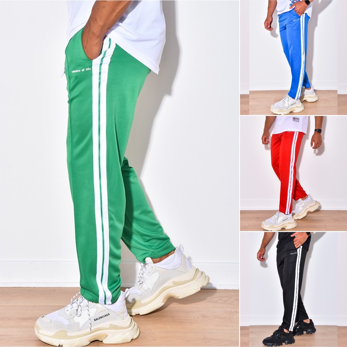 

Summer mens pants side stripe sports casual pant thin slim fit ice small foot sports slow running training clothes one-piece, Black