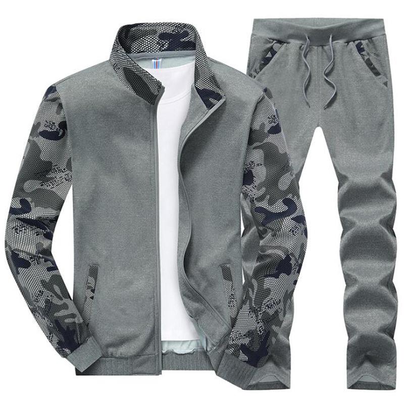 

Men's Tracksuits 2022 Tracksuit Men Casual Sporting Camouflage Patchwork Sweatshirt + Pants Track Suit Ropa Spring Streetwear Brand Clothing, Gray