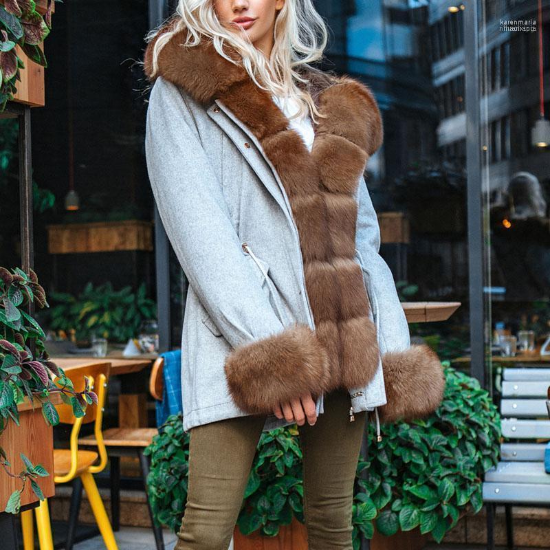 

Women' Down & Parkas Fashion Faux Fur Stiching Loose Warm Hooded1 Kare22, Gray