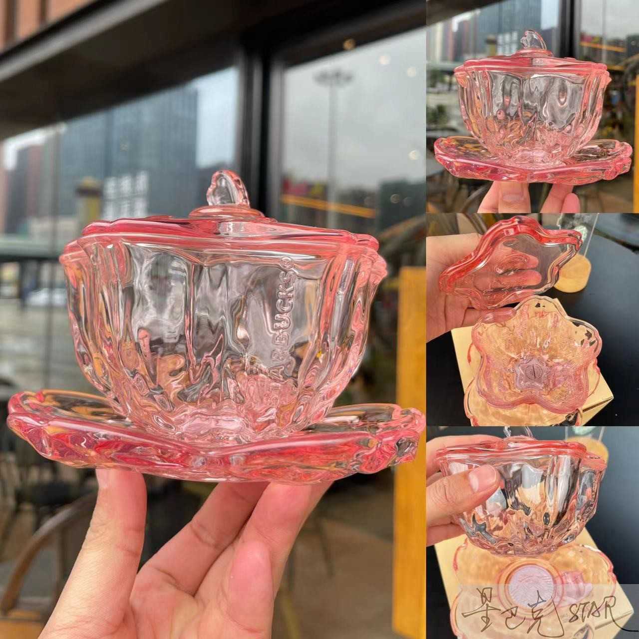 

Starbucks new cup 325ml cherry blossoming glass bowl set dessert bowl coffee glass water cup, Yellow