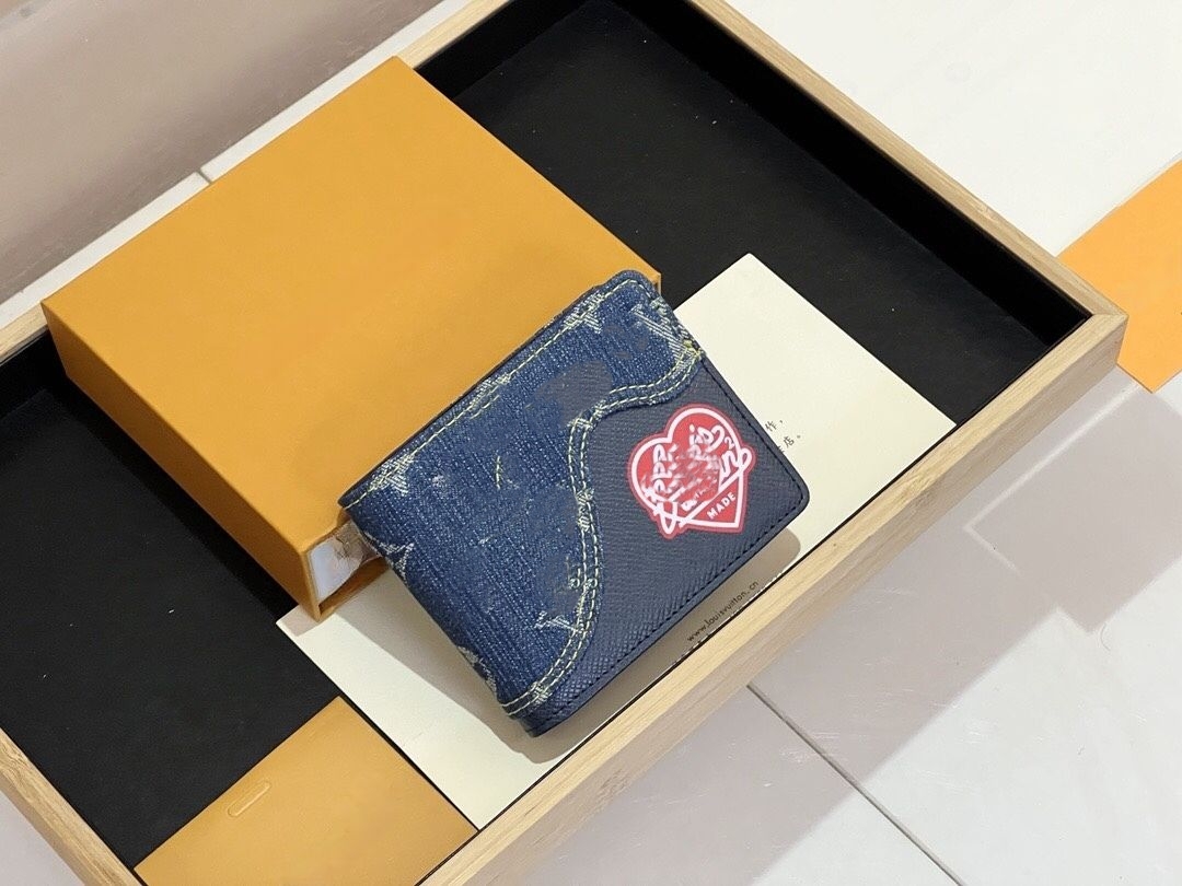 

Denim Blue Letter Unisex Wallet Luxury Designer Cowhide Card Holders Wallets Men Multiple Card Slots Clutch Bag Brand Large Capacity Women Coin Purses