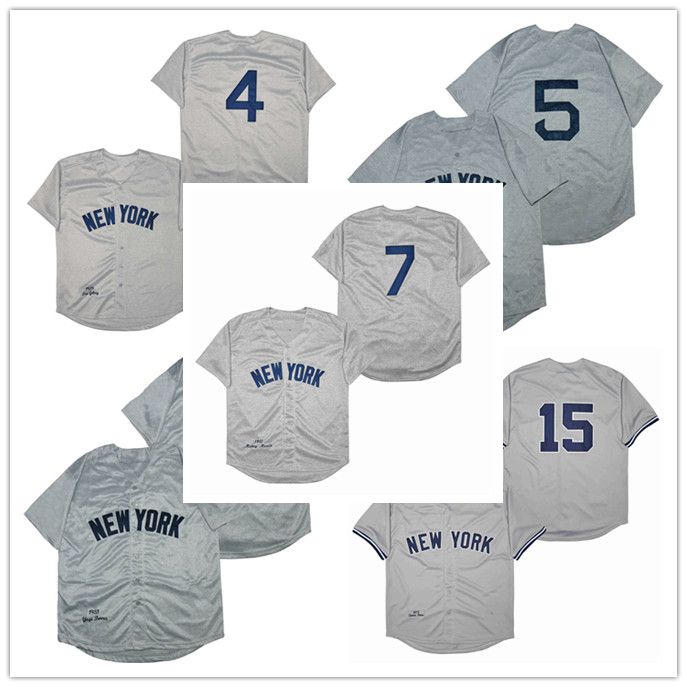

Baseball Jerseys 7 Mantle 3 Ruth 15 Munson 5 don mattingly 4 gehrig 42 Rivera 2 Jeter 8 Berra 23 Mattingly Jersey White Stripe And Grey Color Retired Men Size 40-56