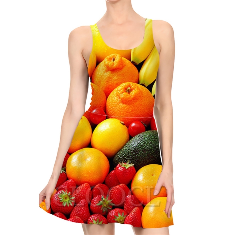 Fashion Casual Beautiful Strawberry Fruit Dress 3D Print Summer Womens Sexy Dress Sleeveless Pleated Onepiece Beach Dresses W220616