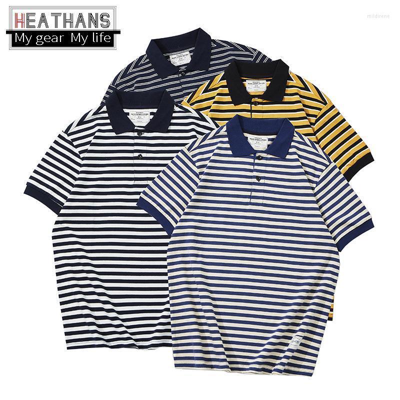 

Men' Polos Men' Shirts Thick Contrast Color Striped Short-sleeved Shirt Men Lapel T-shirt Summer Sea Soul Male Cotton TopsMen' Men'sM, Blue white