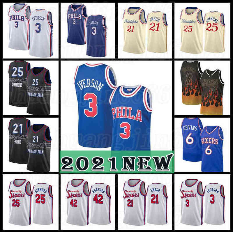 

Allen 3 Iverson 1 James Harden 21-22 New Joel 21 Embiid Basketball Jerseys Julius 6 Erving Ben 25 Simmons Jerseys City Blue Beige Black, Men jersey