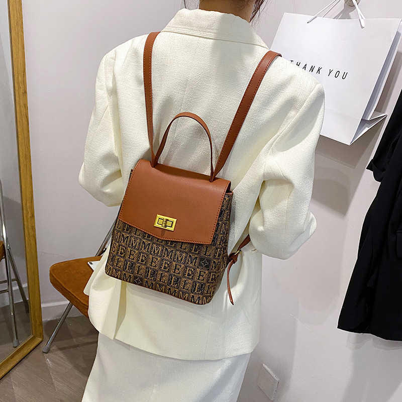 

2021 New Fashion Large Capacity Pu Simple Composite Printing Backpack Shopping Small Square Bag Portable Shoulder Bag, Grey