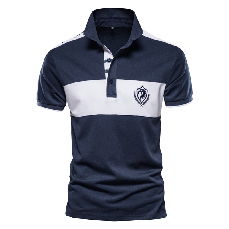

AIOPESON Brand Cotton Polo Shirt Men Summer Patchwork Casual Business Short Sleeve Social Mens Polos Mens Clothing 220418, Navy