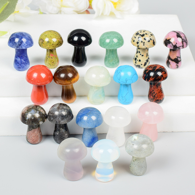 

Random Natural Stone 1.5inch Mushroom Plant Statue Carving Aquarium Home Decoration Crystal Polishing Gem