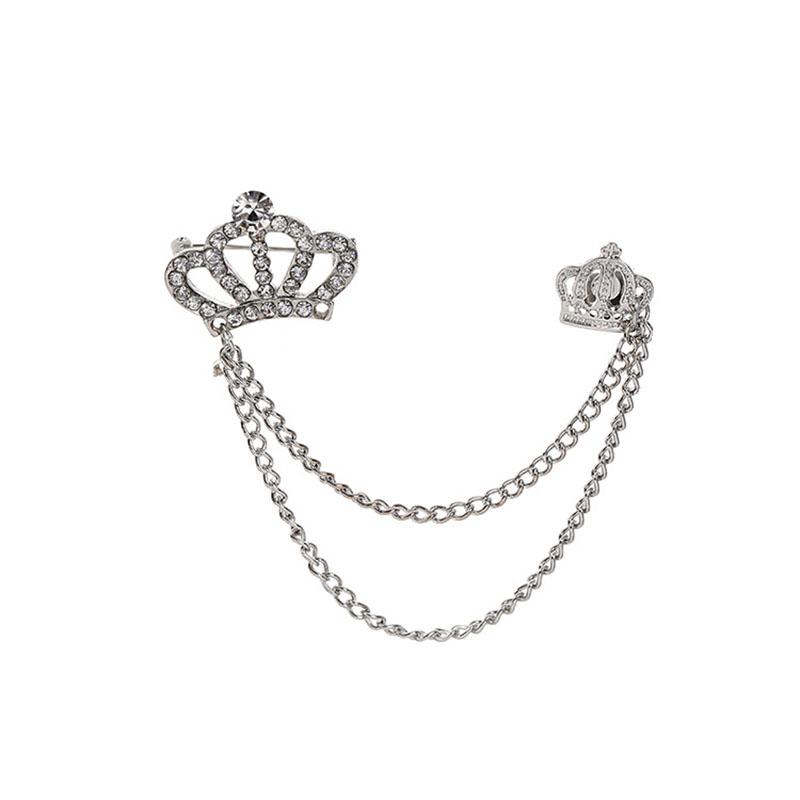 

Pins, Brooches Chain Broches Men Suits Brooch Crystal Crown Lapel Pin Collar Pins Badge Clips Gift Women Jewelry