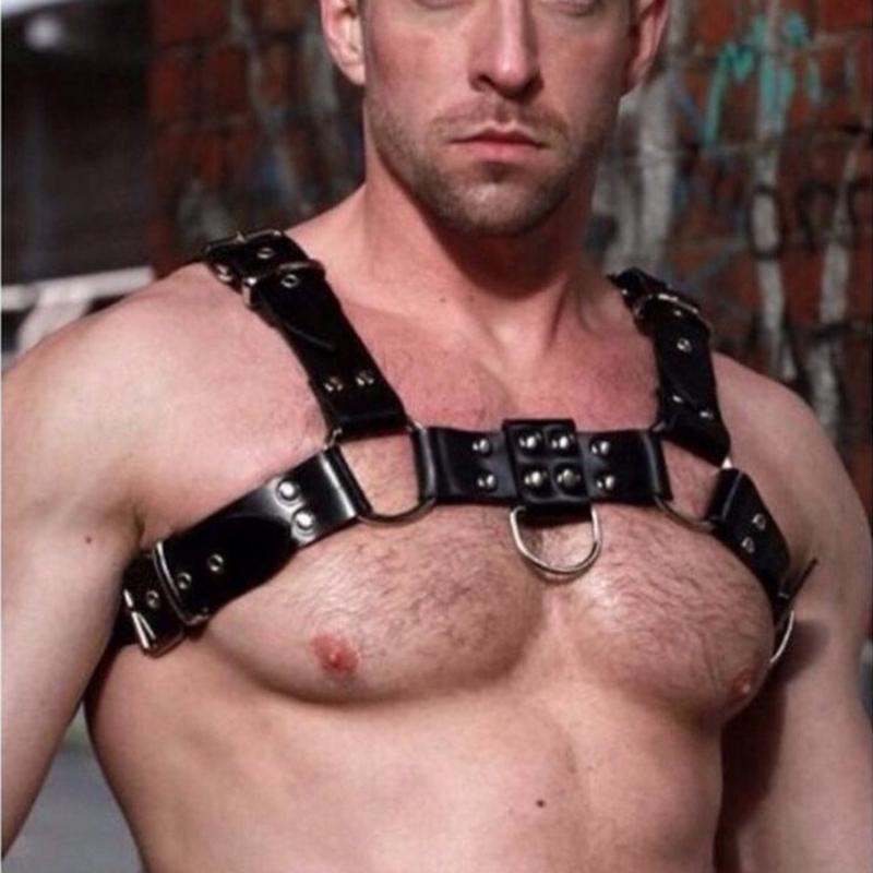 

Bras Sets Men Sexy Black Leather Vest Flirt Slave Bdsm Bondage PU Harness Fetish Gay Underwear Tops Nightwear Sex WearBras, Mh-002