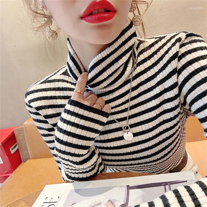 

Women's Sweaters Women Autumn Winter Slim Fit Thin Knit Sweater Long Sleeved Striped Inner High Neck Tight Fitting Warm Comfortable Pullover, Black