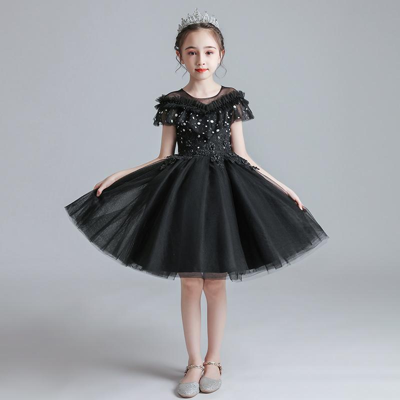 

Girl's Dresses Short Black For Kids Princess Puffy Tulle Children Elegant Luxury Pageant GirlsGirl's