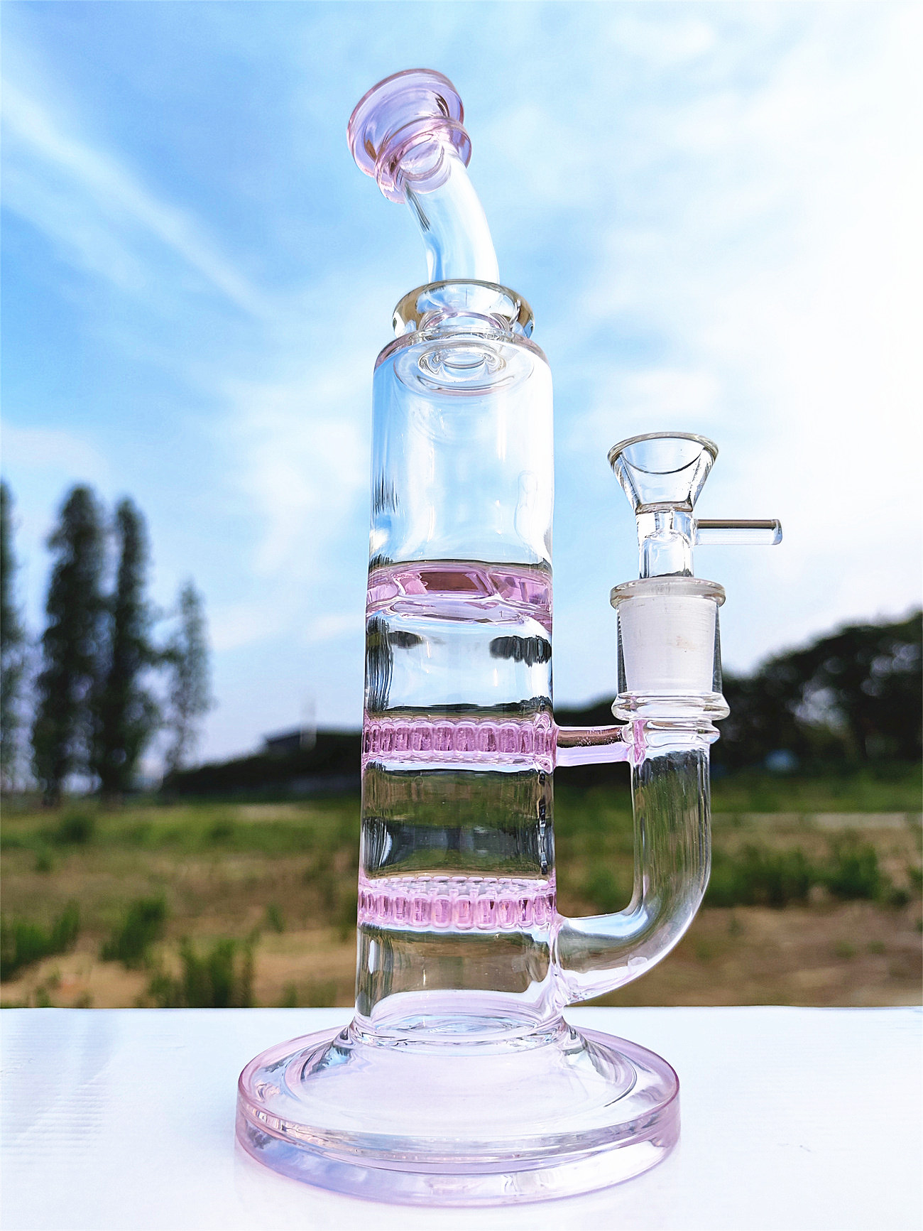 

10 Inches Pink Three Layers Net Filter Comb Filter Hookah Tornado Percolator Water Pipe Bong Glass Bongs Waterpipe 14mm Bowl US Warehouse