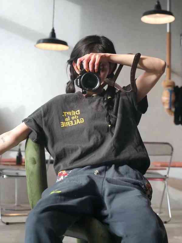 

T-shirts popdada Gary Dept production foundation high street French alphabet Vintage washed short sleeve T-shirt, Black